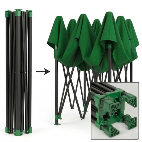 Cort pavilion pliabil 3x3 m, cadru metal ranforsat, acoperis polyester Oxford 420D, verde [3]