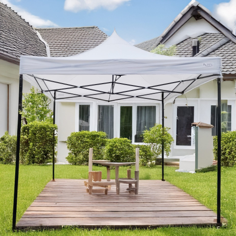 Cort pavilion pliabil 3x3m, cadru metal ranforsat, acoperis 420D polyester oxford, alb [2]