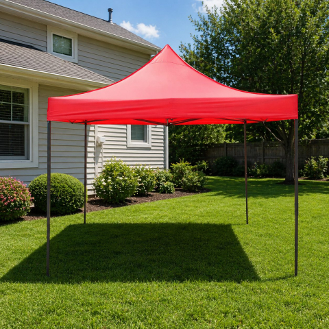 Cort pavilion pliabil 3x3m, cadru metal ranforsat, acoperis poliester oxford 185 g/m2, rosu [2]