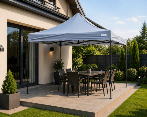 Cort pavilion pliabil 3x3m, cadru metal ranforsat, acoperis poliester oxford 420D, gri [3]