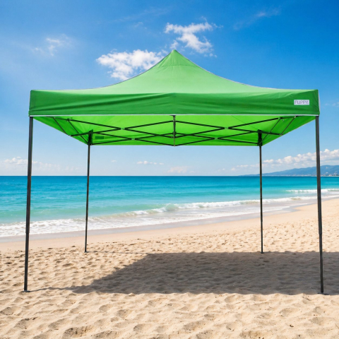 Cort pavilion pliabil 3x3m, cadru metal ranforsat, acoperis poliester Oxford 420D, verde deschis [4]