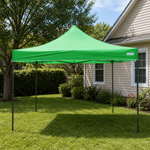 Cort pavilion pliabil 3x3m, cadru metal ranforsat, acoperis poliester Oxford 420D, verde deschis [2]