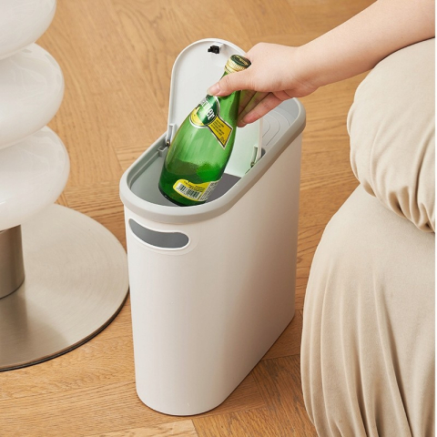 Cos de gunoi cu capac automat, maner si compartiment depozitare, plastic 10L, alb gri [1]