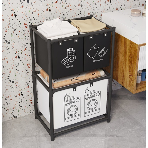 Cos de rufe cu 2 etaje, 3 cosuri, cadru otel inoxidabil, negru [6]