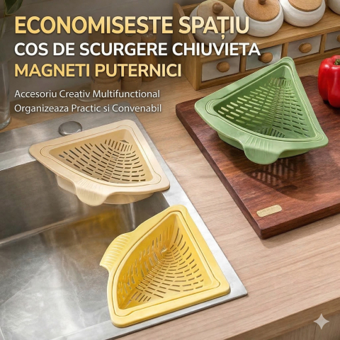 Cos scurgere chiuveta, strecuratoare triunghiulara, suport depozitare, silicon crem [4]