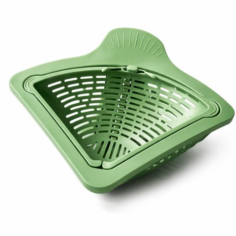 Produse utile sub 50 RON - Cos scurgere chiuveta, triunghiular, silicon, verde, 23x9.5x6 cm