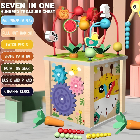 Cub educativ din lemn, multifunctional, sortare forme si culori, multicolor [5]