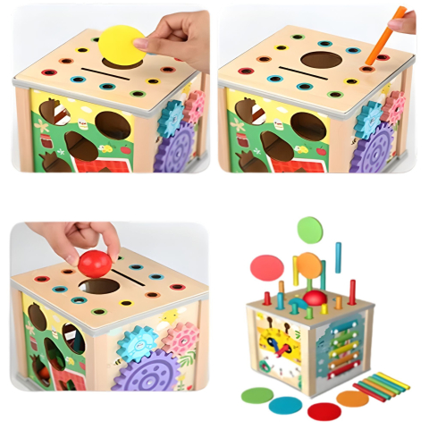 Cub educativ din lemn, multifunctional, sortare forme si culori, multicolor [4]