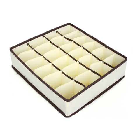 Organizatoare Haine si Lenjerie - Cutie de depozitare pentru lenjerie, 24 compartimente, pliabila, material textil bej