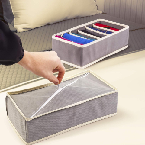 Cutie de depozitare pentru lenjerie, 6 compartimente, pliabila, gri [6]