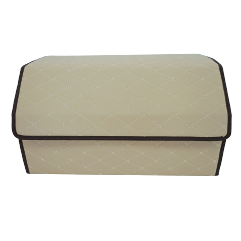 Accesorii Auto - Cutie depozitare auto pliabila, 2 compartimente, piele ecologica bej deschis, 55x30x30 cm