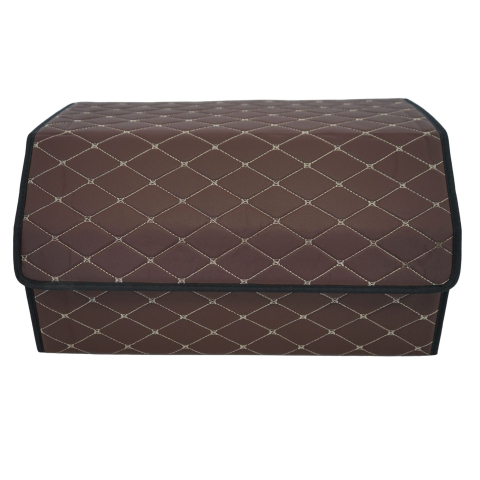 Accesorii Auto - Cutie depozitare auto pliabila, 2 compartimente, piele ecologica maro, 55x30x30 cm
