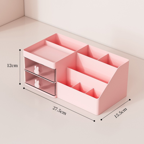 Cutie depozitare birou, model iepuras, 2 sertare, plastic roz, 27.5x15.5x12 cm [9]