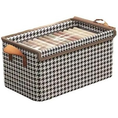 Produse utile sub 50 RON - Cutie depozitare mare cu capac transparent si model in carouri maro