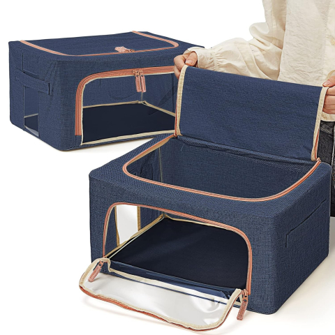 Pachet 2+1 Cutie Depozitare Pliabila, Cu fermoar, 66 L, Bleumarin [3]