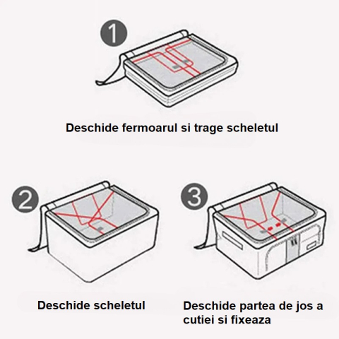 Pachet 2+1 Cutie Depozitare Pliabila, Cu Fermoar, 100L, Textil Bleumarin [1]