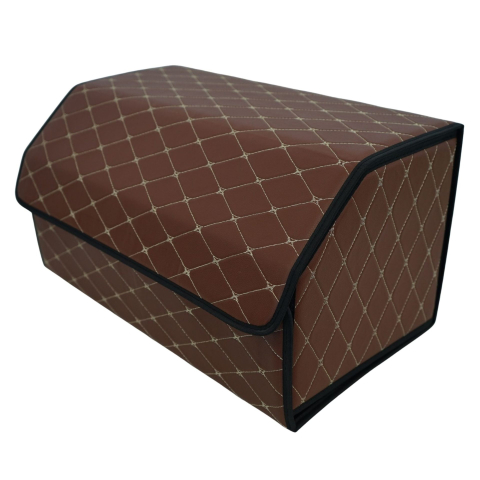 Cutie depozitare portbagaj auto, pliabila cu 2 compartimente, piele ecologica maro inchis, 55x30x30 cm [1]