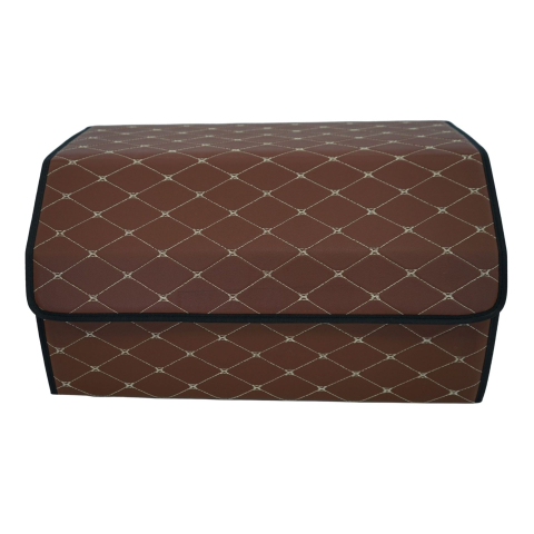 Accesorii Auto - Cutie depozitare portbagaj auto, pliabila cu 2 compartimente, piele ecologica maro inchis, 55x30x30 cm