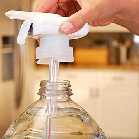 Dispenser dozator automat pentru bauturi, model electric cu baterii AA, tub lung, plastic alb-albastru [6]