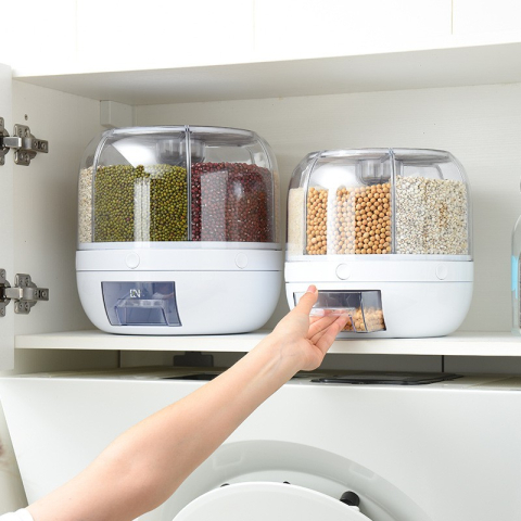 Dozator cereale rotativ 360 grade, 6 compartimente, capacitate 3 L, plastic alb [4]