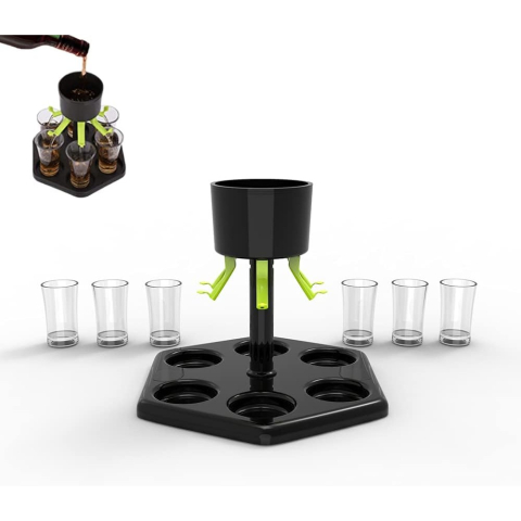 Dozator hexagonal de shoturi, model Dozator Shoturi, set complet cu 6 pahare, sticla neagra [6]