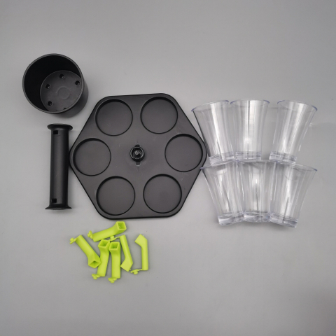Dozator hexagonal de shoturi, model Dozator Shoturi, set complet cu 6 pahare, sticla neagra [3]
