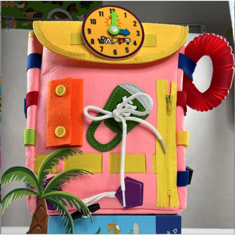 Ghiozdan Montessori Senzorial Copii Roz 2-6 ani Activitati Dexteritate [4]