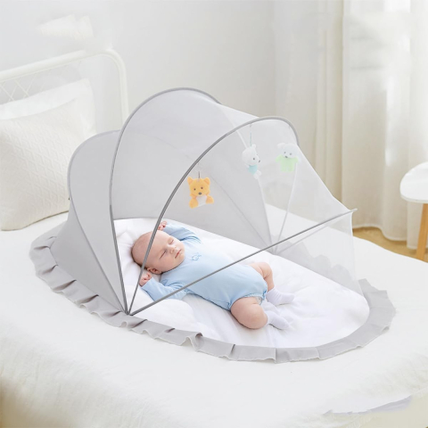 Husa anti-tantari pentru bebelusi, pliabila, protectie 360 grade, 60x55x5 cm, gri [2]