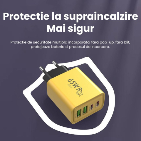 incarcator fast charge 65w 4 porturi usb galben [3]