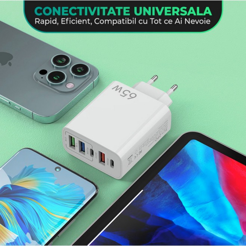 incarcator retea 5 porturi 65w fast charge usb type-c alb [2]