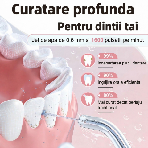 Irigator bucal electric portabil, 3 trepte intensitate, 4 capete, rezervor integrat, alb [4]