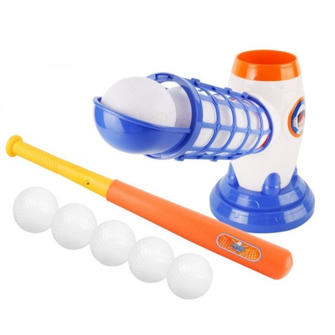 Lansatoare si Pistoale de Jucarie (Spuma / Gel) - Joc baseball interactiv, lansator cu buton, bata ajustabila, 5 mingi
