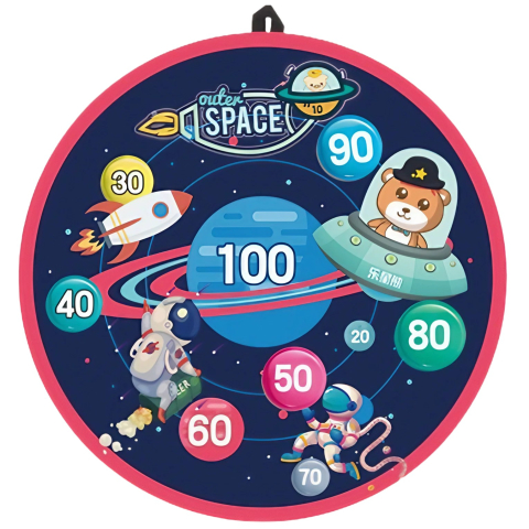 Copii & Jucarii - Joc darts pentru copii, placa pliabila 36.5 cm, mingi velcro luminoase, model spatiu albastru