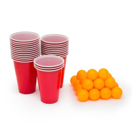 Articole de petrecere - Joc de baut beer pong, set clasic, 24 pahare rosii, bile reutilizabile