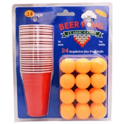 Joc de baut beer pong, set clasic, 24 pahare rosii, bile reutilizabile [4]