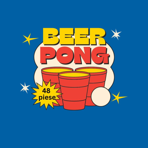 Joc de baut beer pong, set clasic, 24 pahare rosii, bile reutilizabile [2]