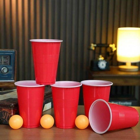 Joc de baut beer pong, set clasic, 24 pahare rosii, bile reutilizabile [3]