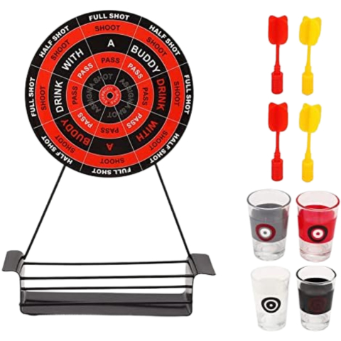 Articole de petrecere - Joc de baut darts, 4 sageti si pahare de shot, multicolor, compact