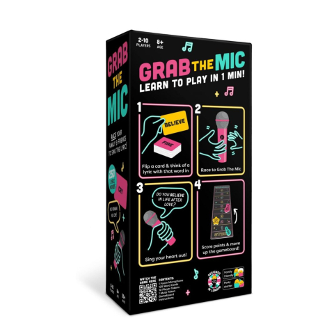 Joc de societate tip karaoke, Grab The Mic, 125 carti cu cuvinte, microfon spuma [1]