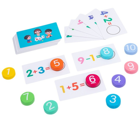 Jocuri Educative - Joc educational cu cifre din lemn, 46 planse, invatare adunare si scadere, multicolor