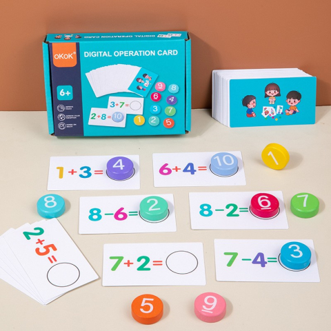 Joc educational cu cifre din lemn, 46 planse, invatare adunare si scadere, multicolor [5]