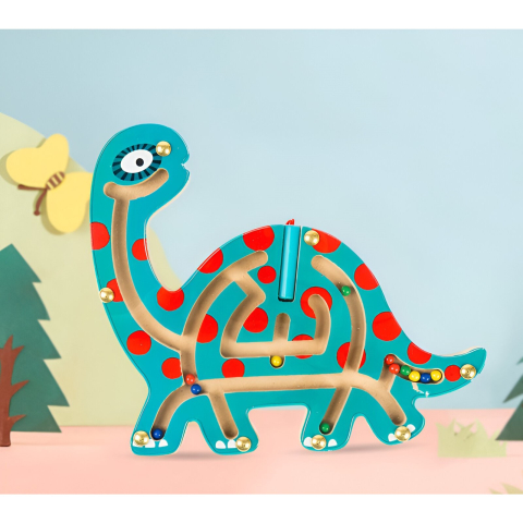 Joc Montessori cu bile, model Brontozaur, labirint din lemn, verde, 18x21 cm [3]