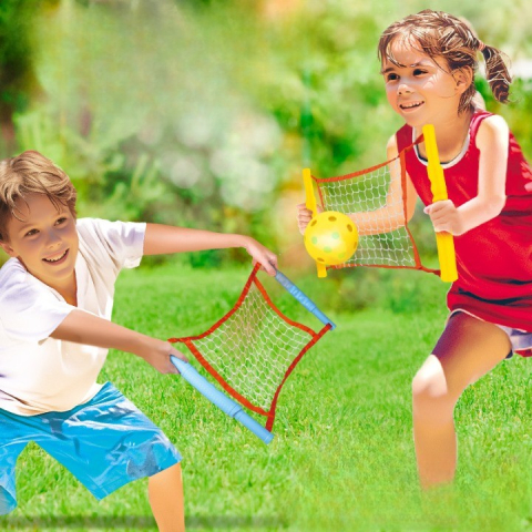 Joc Spikeball pentru copii, in 2 jucatori, cu 2 plase si mingi senzoriale, multicolor [5]