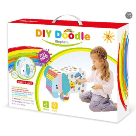 Copii & Jucarii - Jucarie creativa 3D, model elefant, set asamblare si colorat, carton multicolor