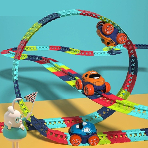 Jucarie de constructie RollerCoaster, 138 piese, masinuta electrica, plastic multicolor [4]