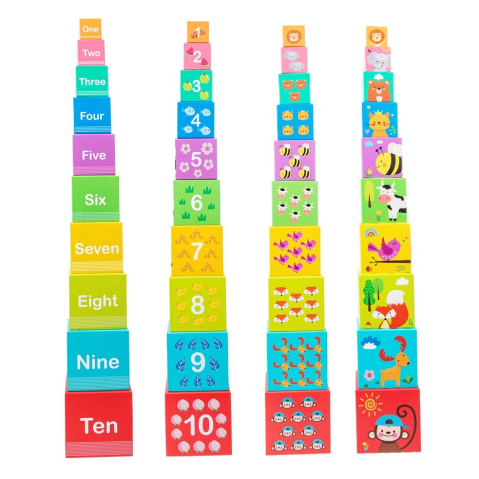 Seturi de Constructie - Jucarie de construit, blocuri stivuibile, invatare numere 1-10, 10 cutii, carton