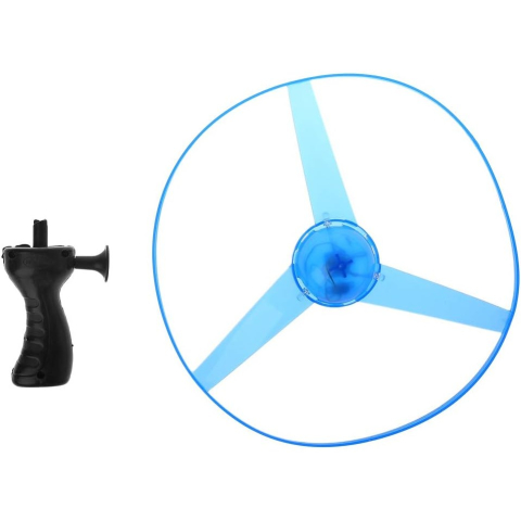 Jocuri de Indemanare - Jucarie disc zburator, aruncator manual cu lumini albastre, plastic rezistent, albastru