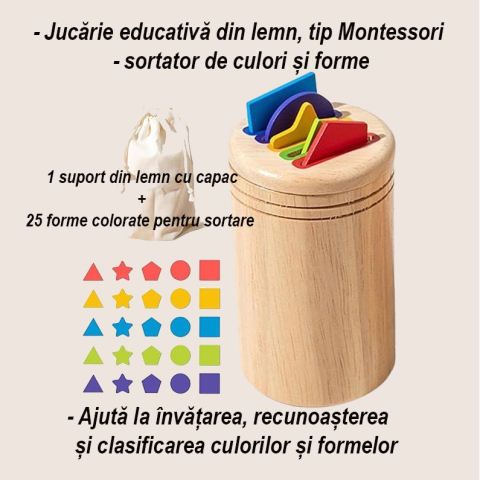 Jucarie educativa din lemn, sortator forme geometrice, 28 piese, multicolor [3]