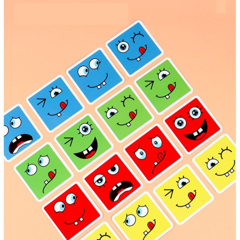 Jucarie educativa Montessori, cub din lemn, 64 carti distractive, asamblare forme [4]