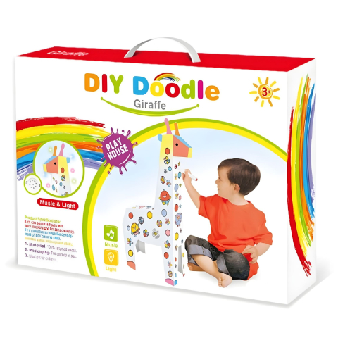 Copii & Jucarii - Jucarie educativa puzzle 3D, model girafa, cu lumina si sunet, carton alb multicolor